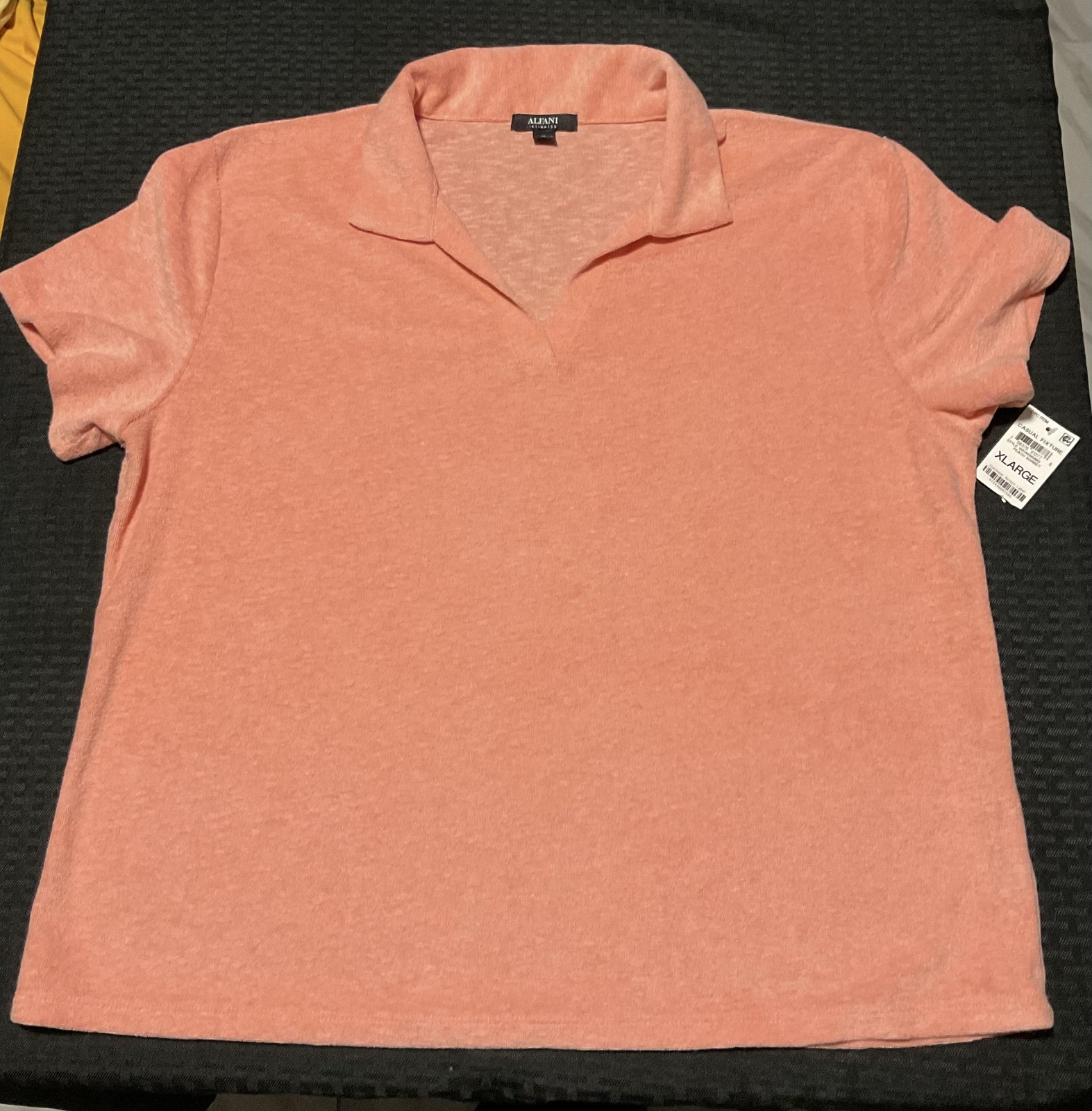 Alfani Shirt Womens XL Salmon Collared Knit Polo Short Sleeve Soft Casual Top