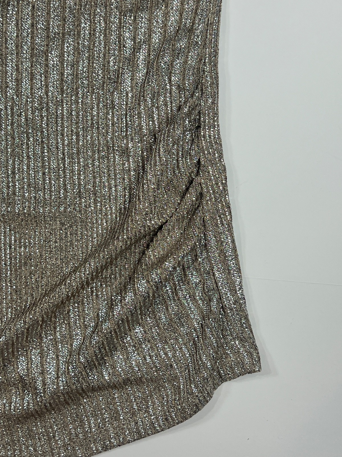 Calvin Klein Metallic Gold Shimmer Knit Top Side Ruched Blouse Womens Size XL
