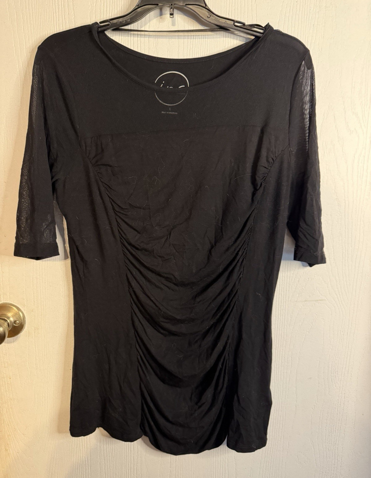 INC Women’s Black Scoop Neck 3/4 Top L