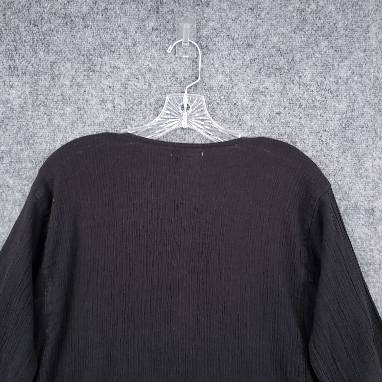 Cute Options Top Womens Free Size Black Gauze Henley Round Neck Long Sleeve