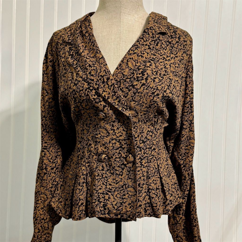 VTG 90s Rayon Blazer Jacket M Baroque Floral Peplum Double Breasted Whimsigoth
