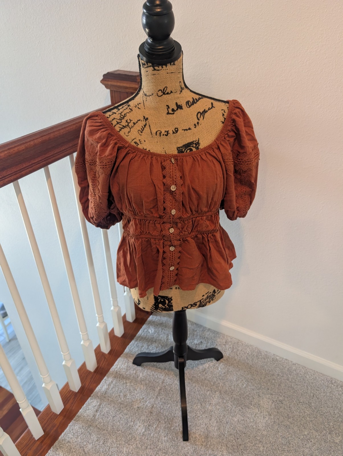 Earthbound Organics Peasant Blouse Large Copper Off Shoulder Renaissance Boho