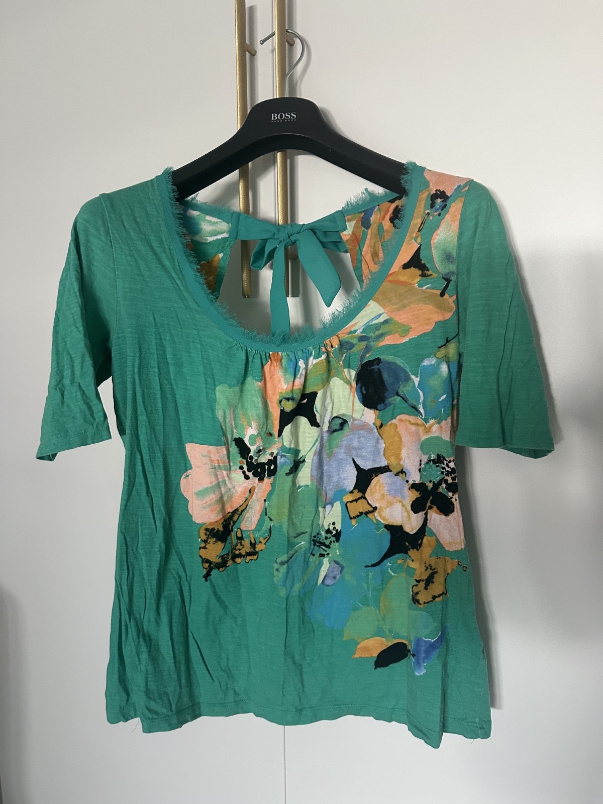 Akemi + Kin Anthropologie teal floral short sleeve top US women’s M