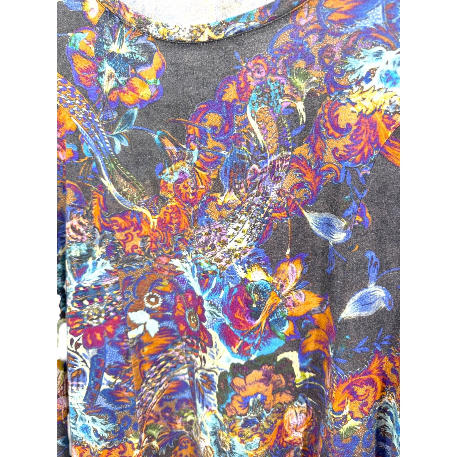 Peruvian Connection Nocture M/L Pima Cotton Floral Paisley A-Line Tunic Top Peru