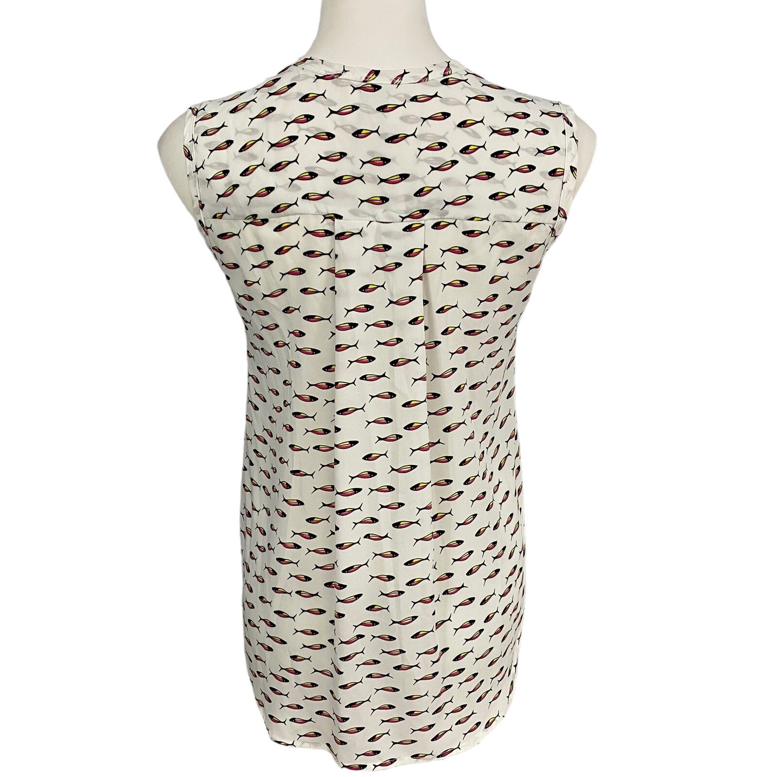I. Madeline Blouse Women Small Fish Novelty Print Shirt Work Office Casual Tunic