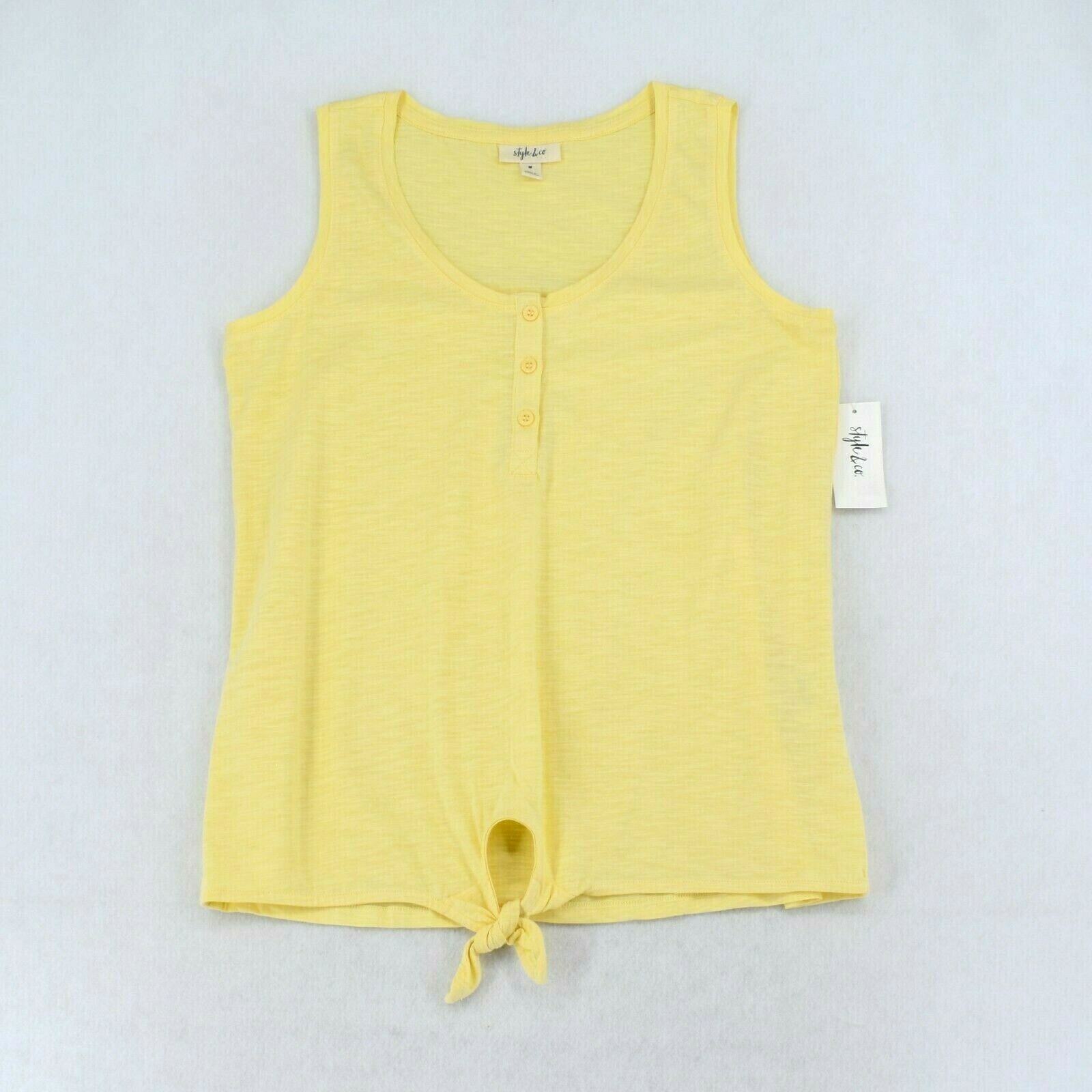 Style & Co Womens Yellow Sleeveless Tie Knot 1/4 Buttons Henley Tank Top Size M