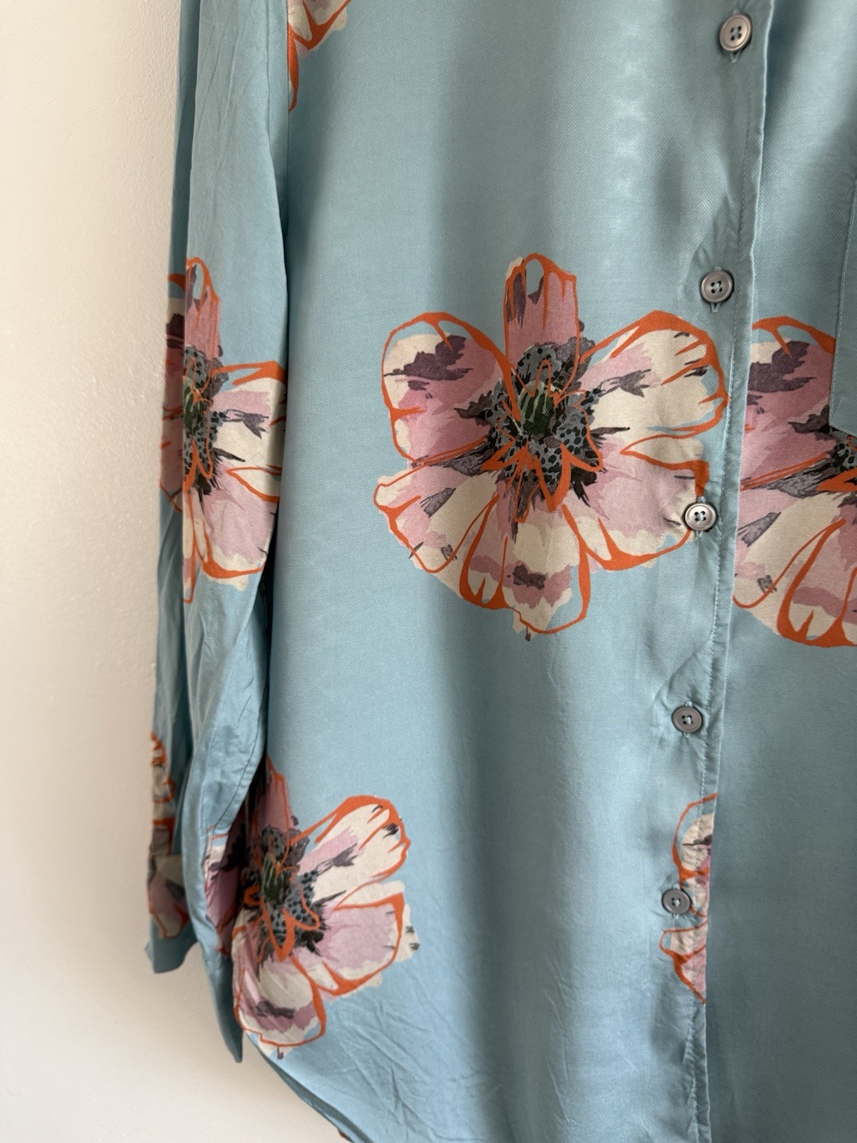 PS Paul Smith Blouse Womens Medium 40 Blue Shirt Floral Flower Button Up Viscose