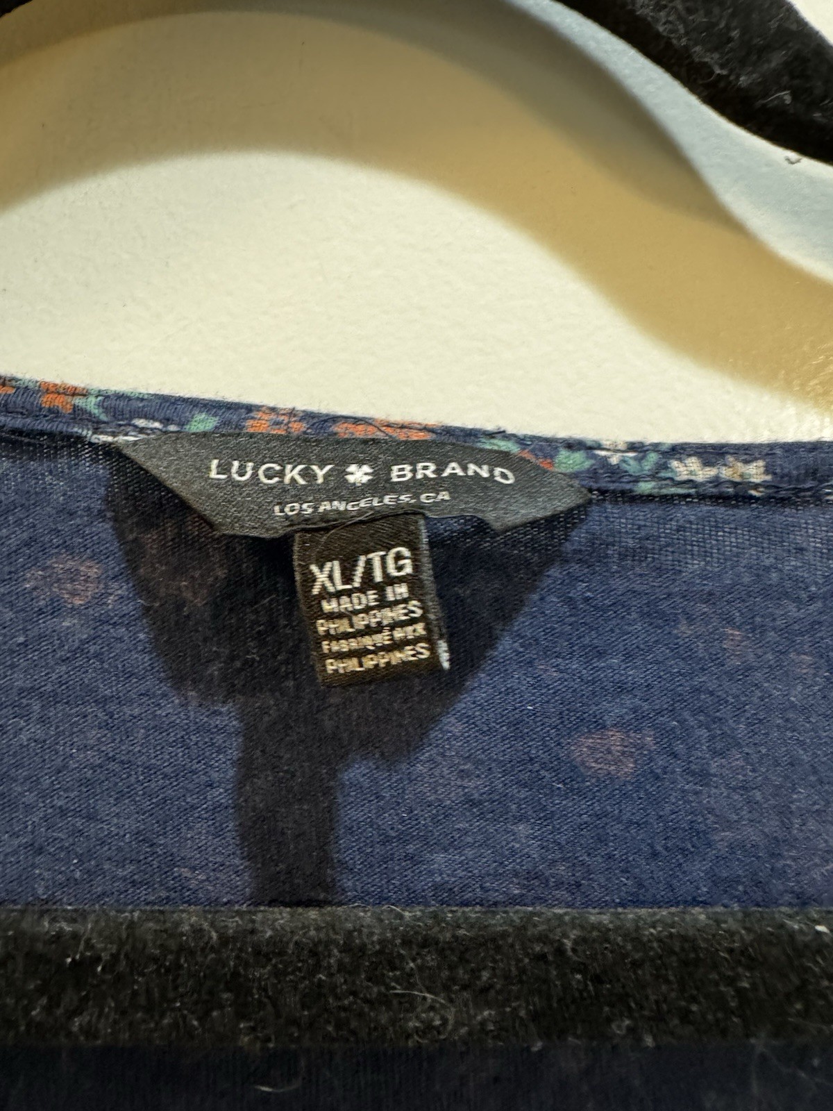 Lucky Brand Blue Floral Square Neck Top XL Long Sleeve Armpit To Armpit 23”