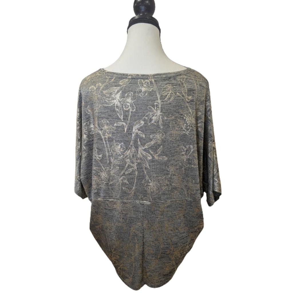 Metallic Foil Dolman Top | WHBM Gold Floral V-Neck Soft Knit Blouse M NWT