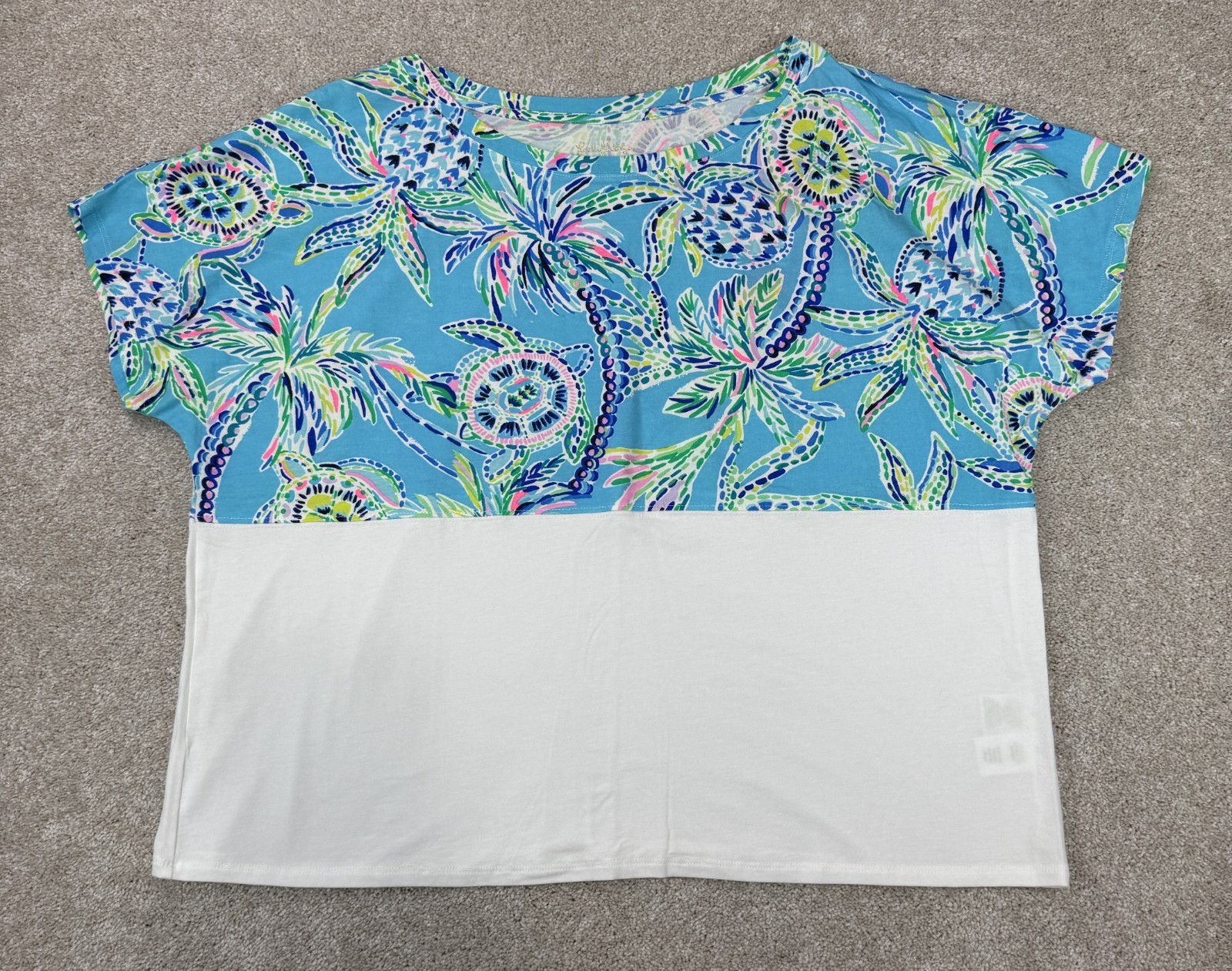 Lilly Pulitzer Finn Cropped Top Size XL Short Sleeve Turtle Bermuda Blue ~ NEW