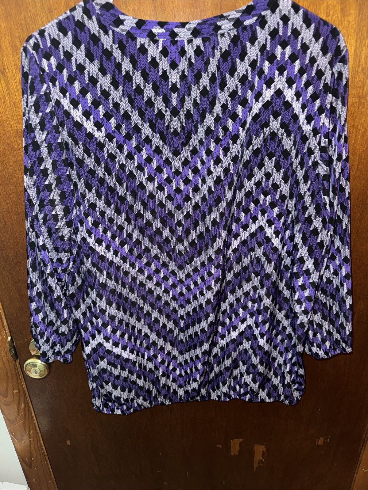 Dana Buchman Womens Purple And Black V-neck Blouse Size XL