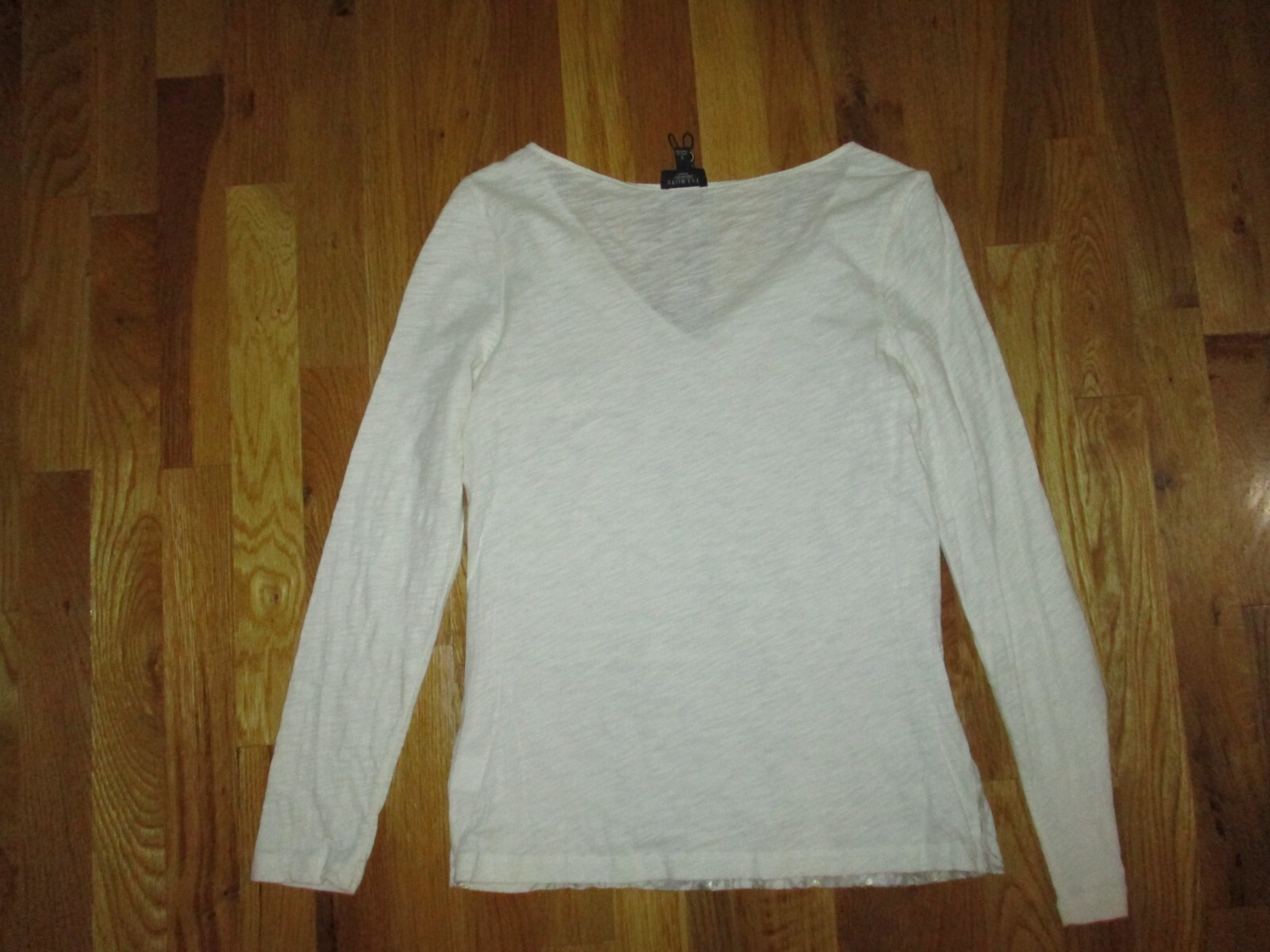 NWOT Talbots Ivory Metallic Taupe Gold Bare Trees V Neck LS T-Shirt Size S