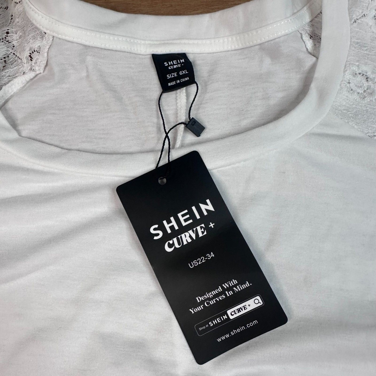 SHEIN Curve Plus Lace Sleeve Top Women’s 6XL White Short Sleeve Blouse NWT