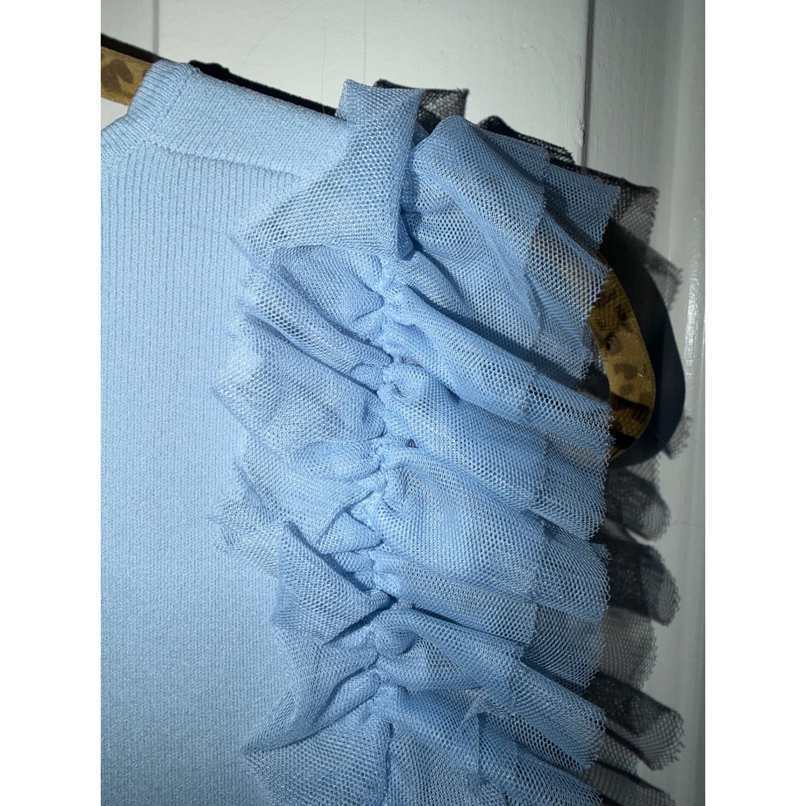 Bailey 44 Womens Light Blue Ruffle Shoulder Ribbed Knit Sleeveless Top XL