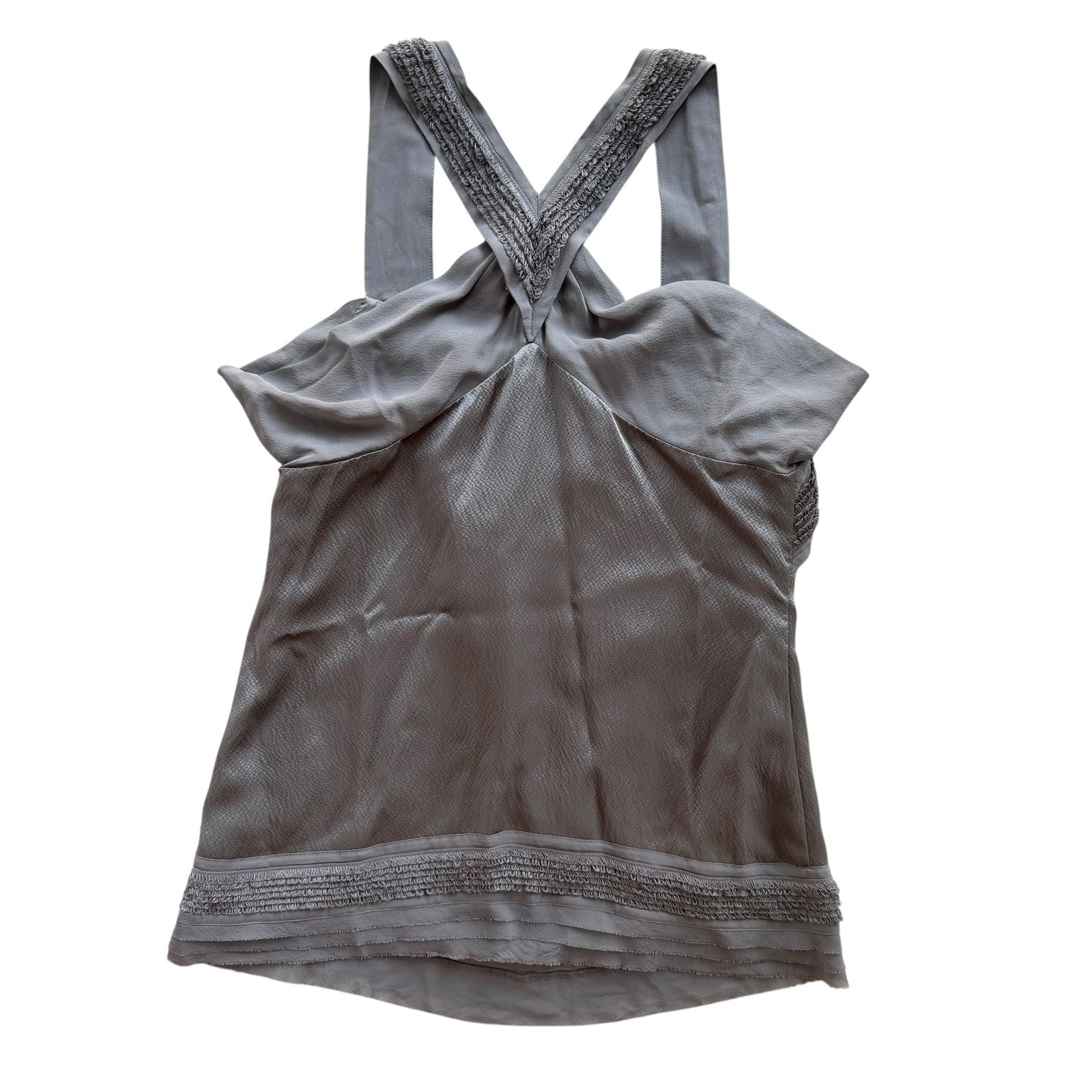 Juicy Couture Women 6 Gray 100% Silk Smocked Strap Criss Cross Back Tank Top Y2K