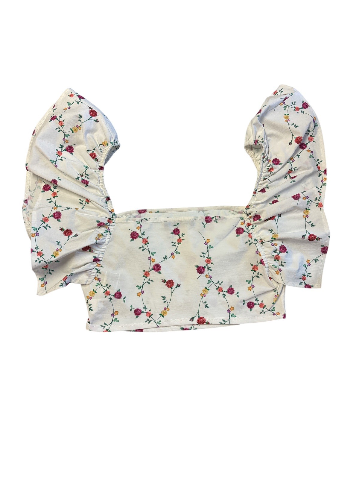 zara Crop Top womens size M floral white Flutter square neck Cottage NWOT