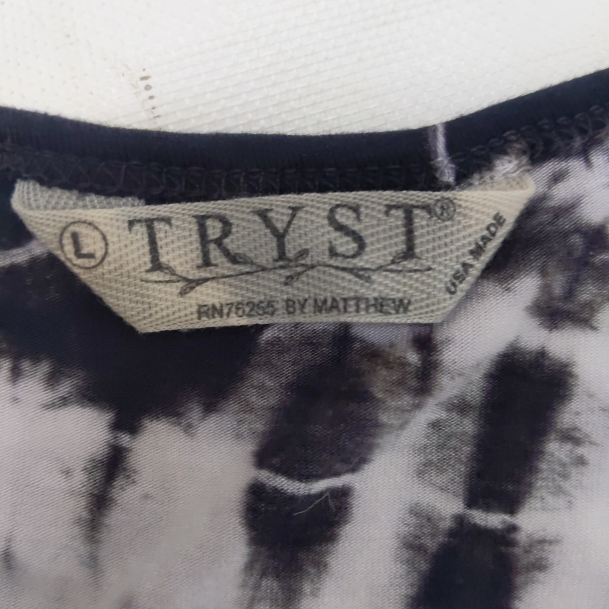TRYST L Top Shirt Tie Dye V Neck Jersey Knit Casual High Low Rayon