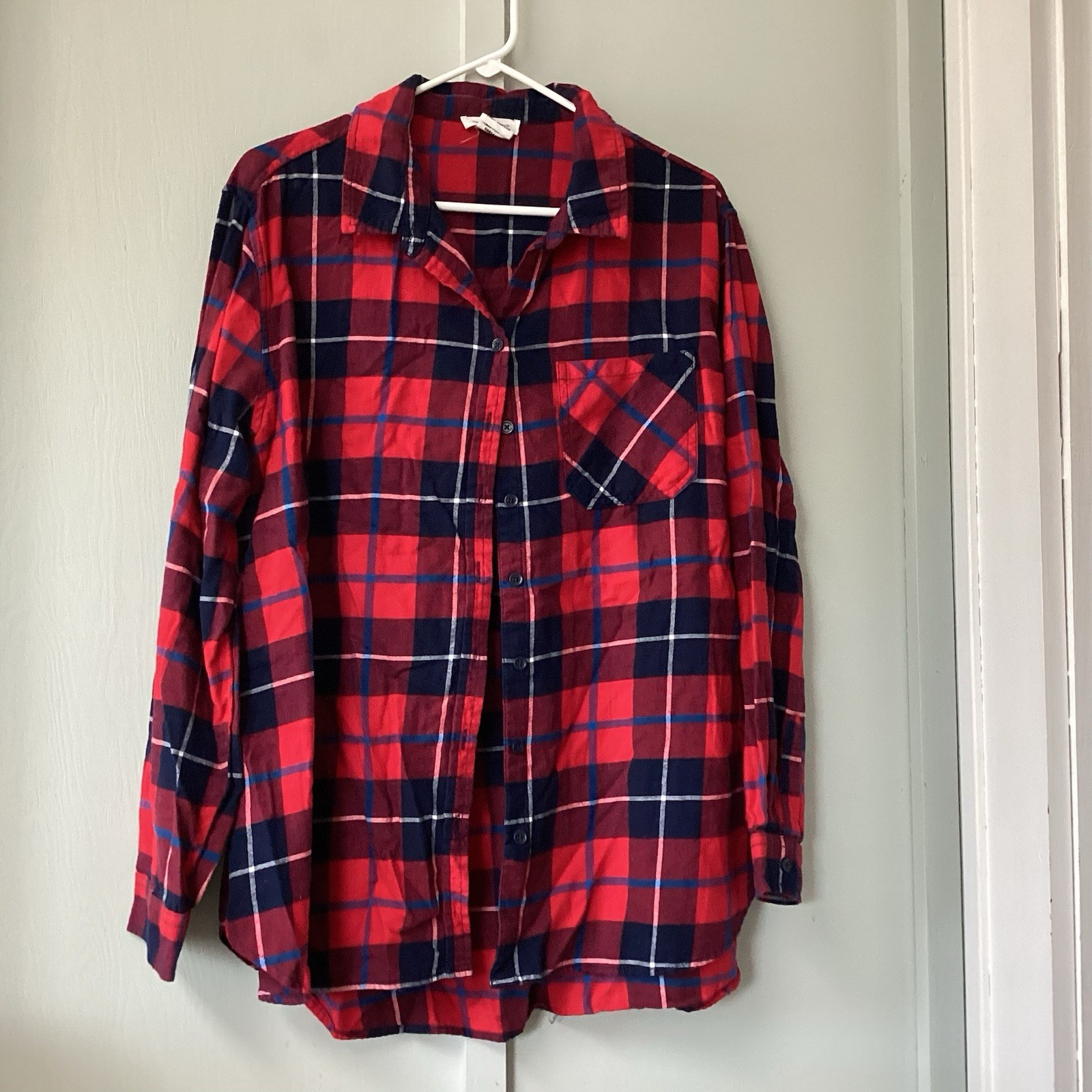 Beach Lunch Lounge Flannel Shirt Womens XL Red Plaid Outdoor Cabin Lounge