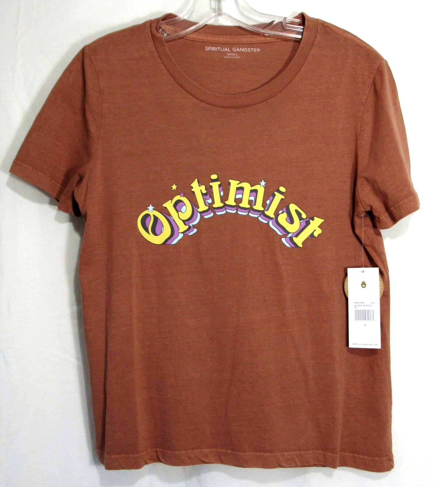 Spiritual Gangster Brown Optimist Graphic Short Sleeve T Shirt Size Small NWT