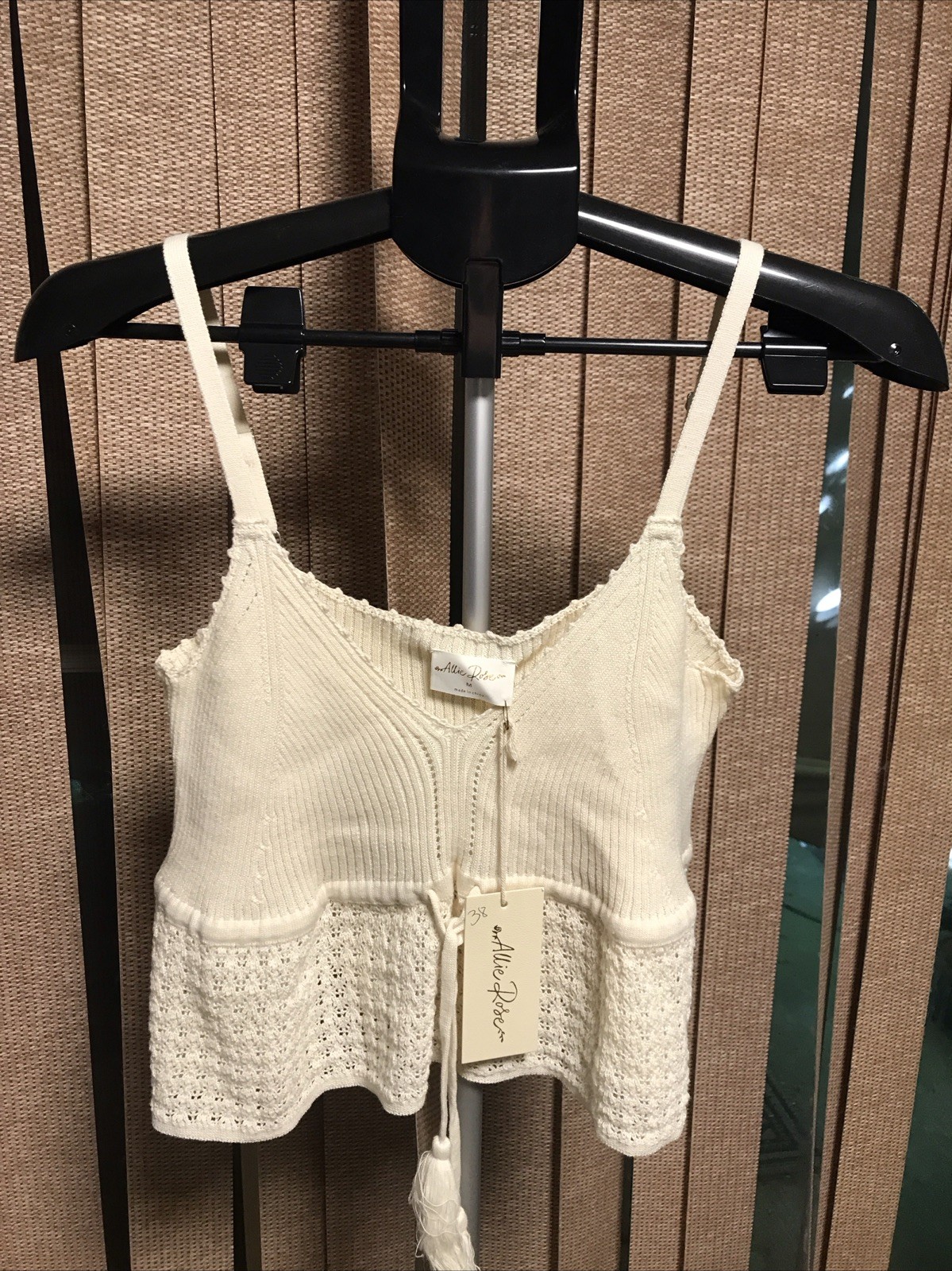 Allie Rose Crochet Sweater Tank Top Boho Cottagecore Cream Size M New With Tag