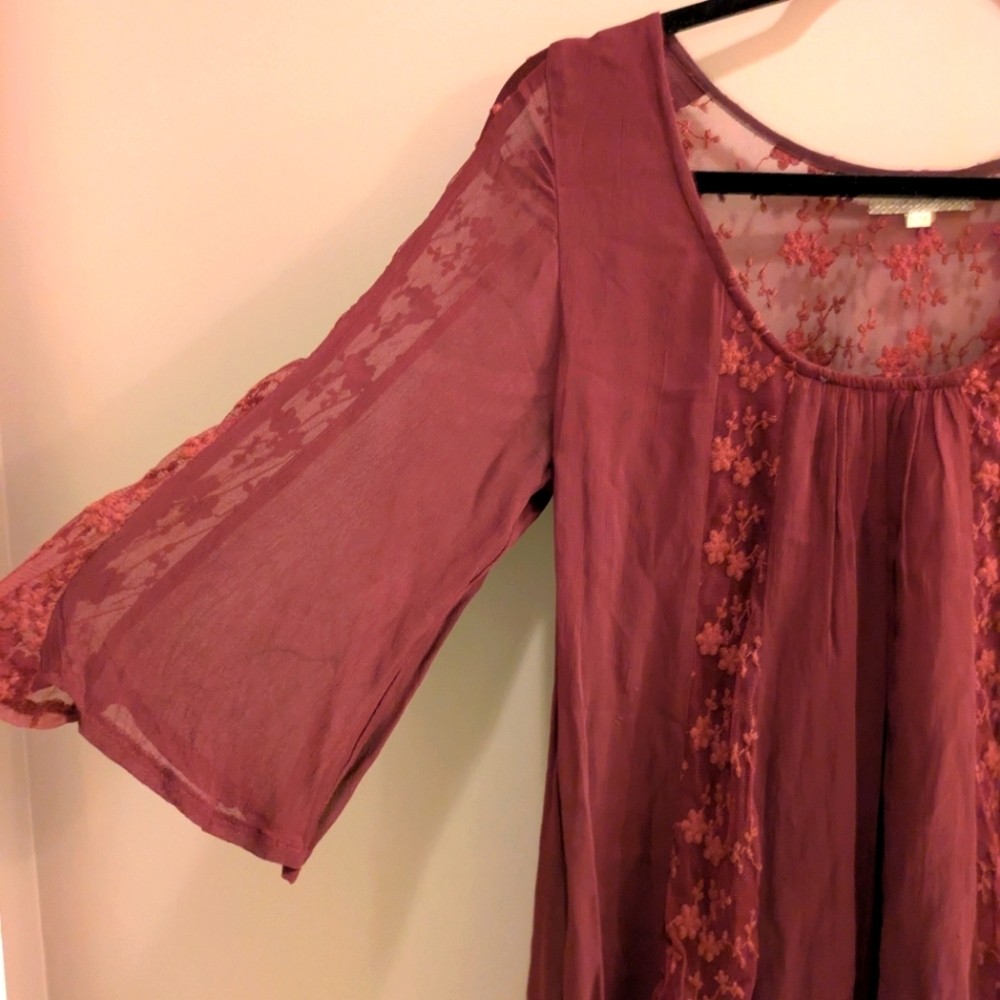 World Market Chiffon Burgundy Tunic S/M