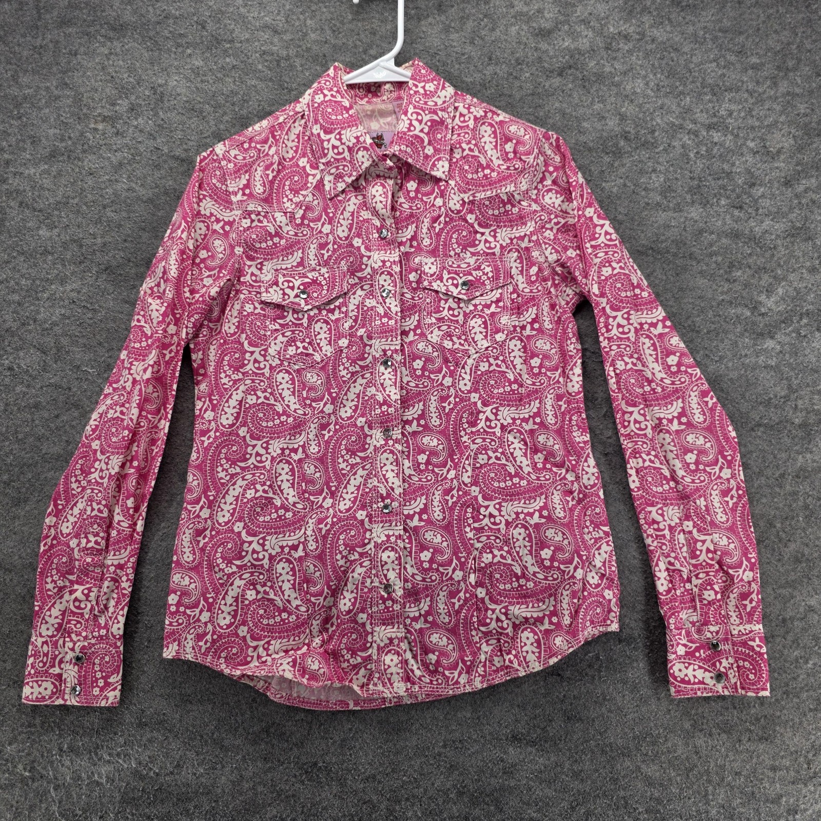 Wired Heart Button-Up Shirt Womens S Pink Paisley Western Snap Long Sleeve Top
