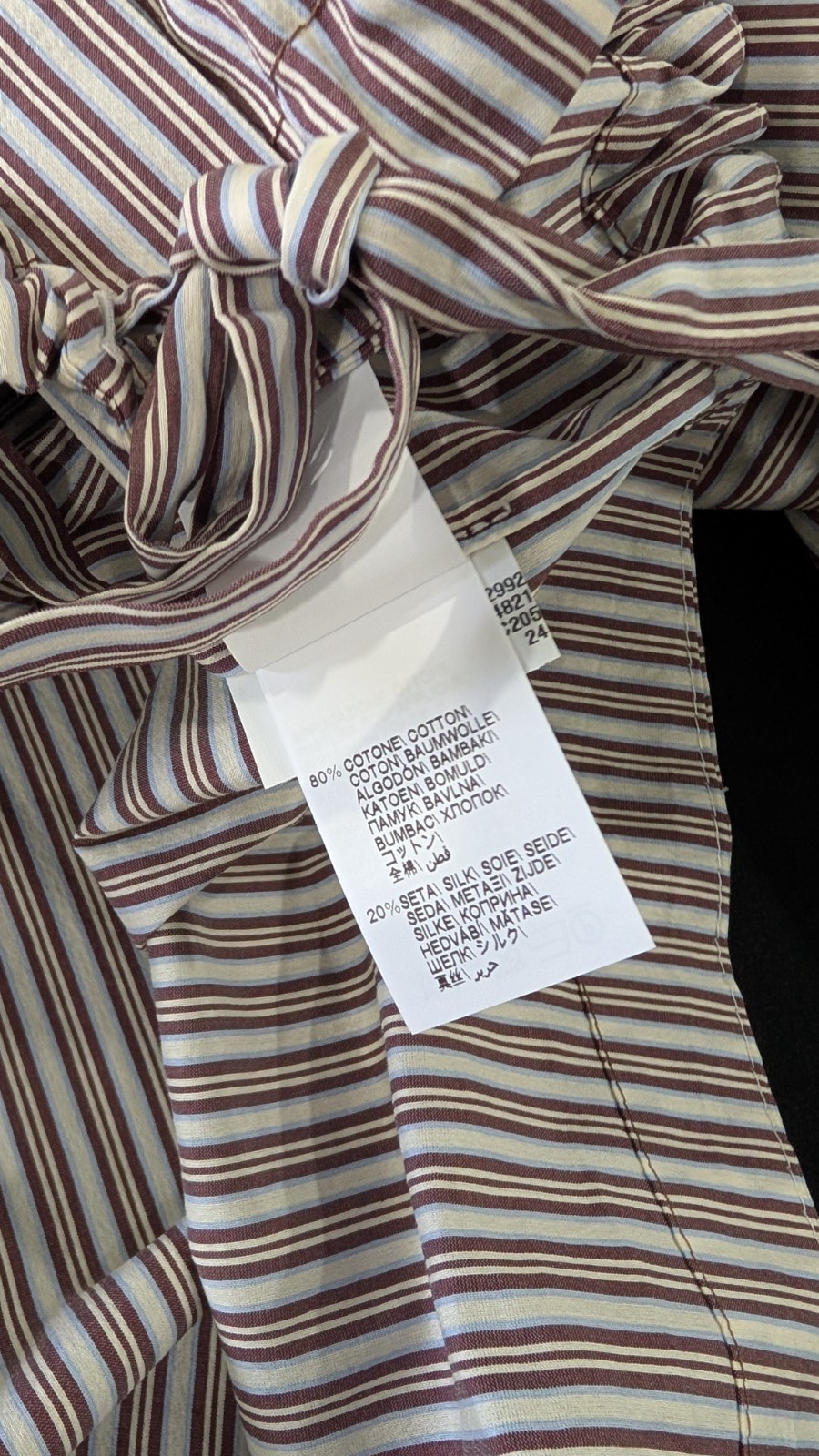Brunello Cucinelli Striped Silk Cotton Crop Blouse Shirt S White Bordeaux NWT