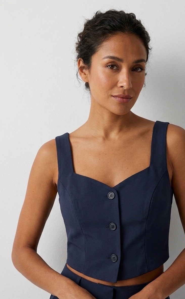 Navy Blue Crop Top Vest Women’s Size Small Sincerely Jules Button Front