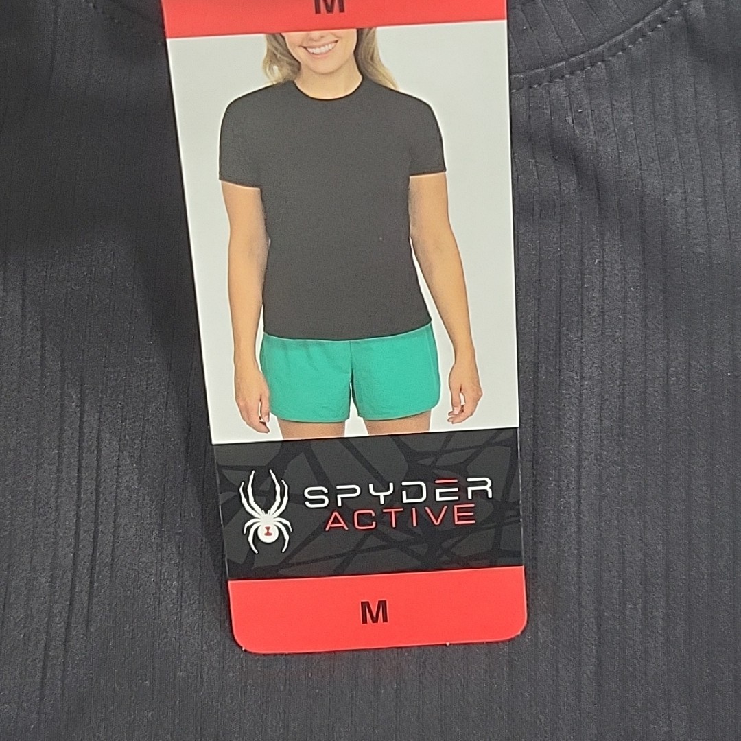 Women’s Active Top Medium Size Black Ribbed Tee Shirt UPF 50+ Stretch Wicking