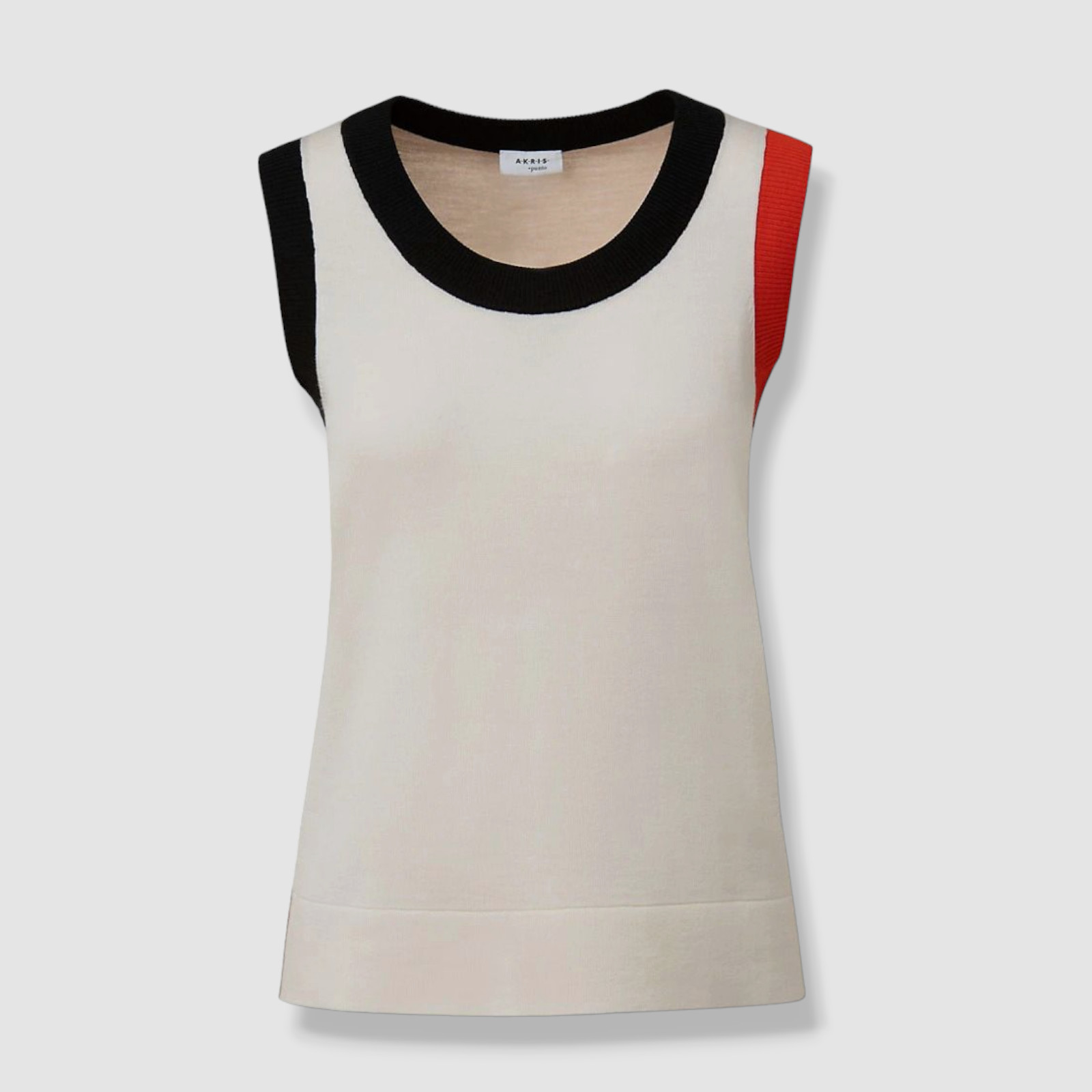 $395 Akris Punto Women’s White Round-Neck Colorblock Sleeveless Wool Top Size 6
