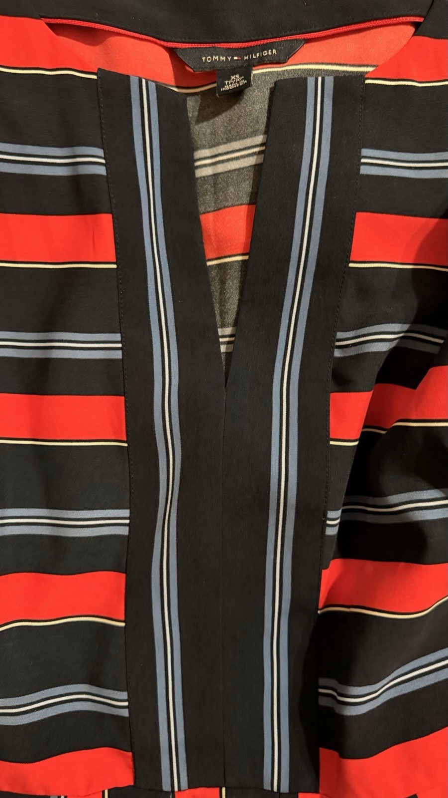 Tommy Hilfiger XS Peplum Blouse V-Neck Sleeveless Striped Navy Red