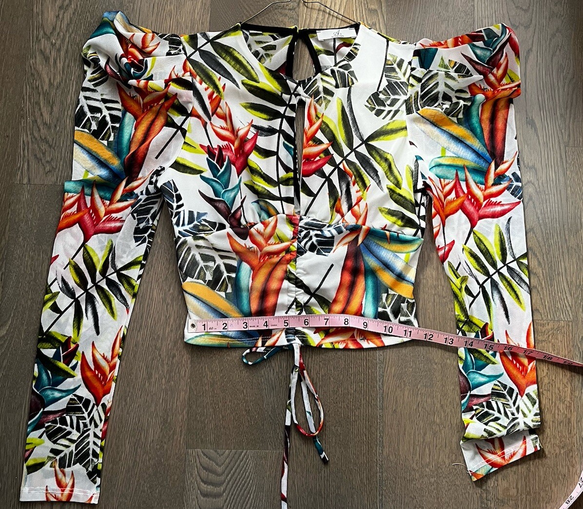 Key Hole Drawstring Top/Belly Shirt Club Miami inspired Island Palm Tree pattern