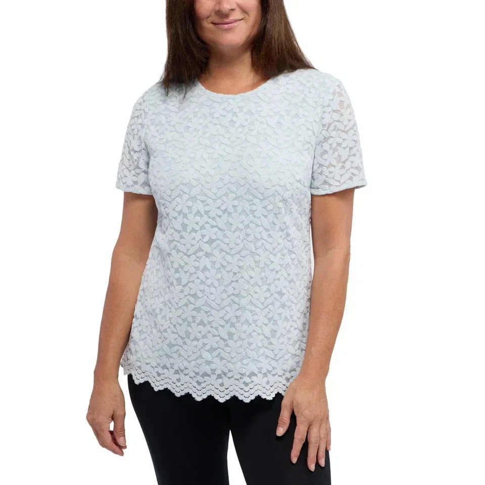 Teddi Rose Women’s Crewneck Short Sleeve Blouse, Light Blue, Size: Small, New