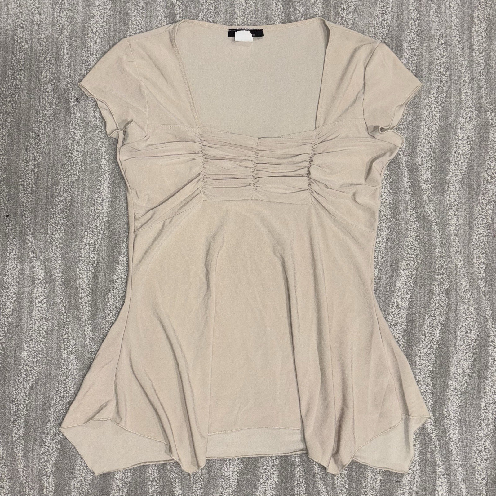 Y2K Dynamite Ruched Asymmetric Blouse Short Sleeve Made In USA Fairy Women’s L