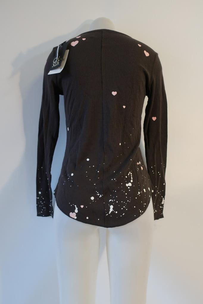NWT Womens Chaser Vintage Black Pink White Heart Dot Graphic Waffle Top S