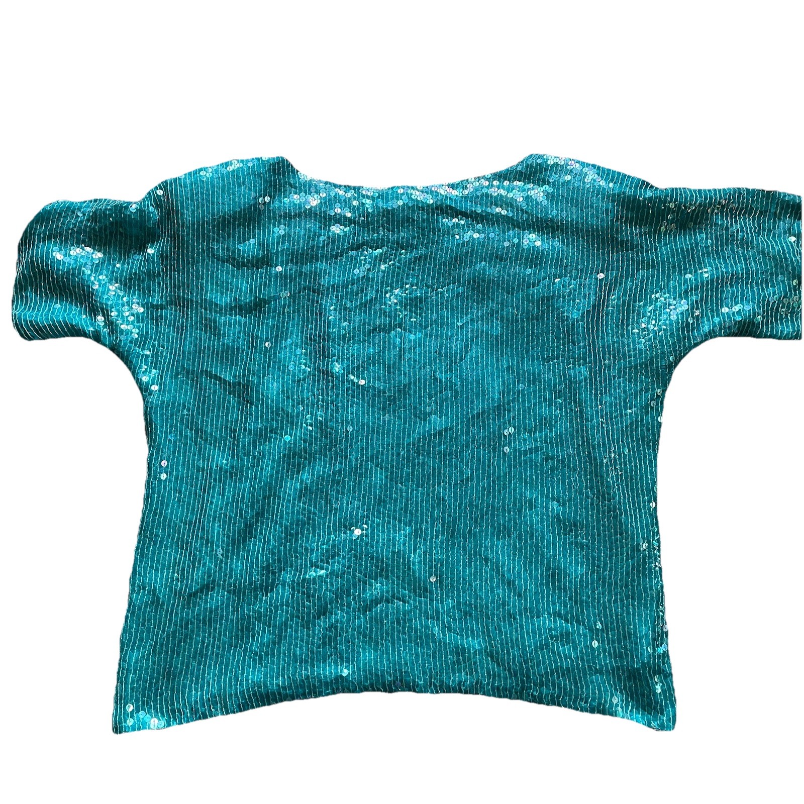 VTG Jean Joseph Le Bon Top Size Large Pure Silk Sequin turquoise Black Roses Lux