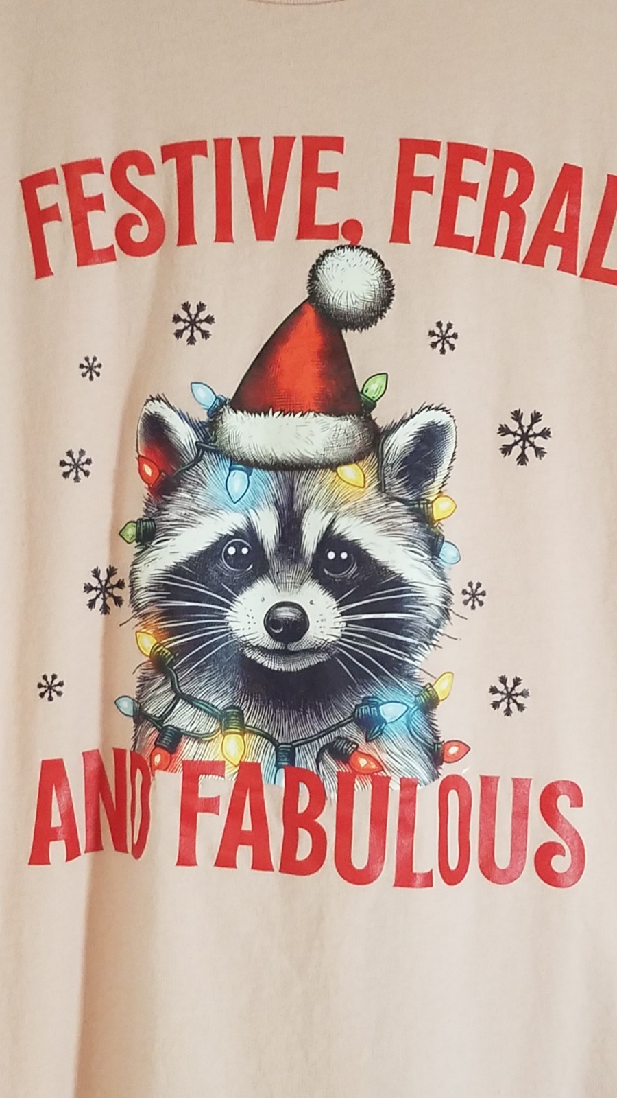 Bella Canvas Novelty T Shirt Size 2XL Pink Christmas Festive Racoon 5405