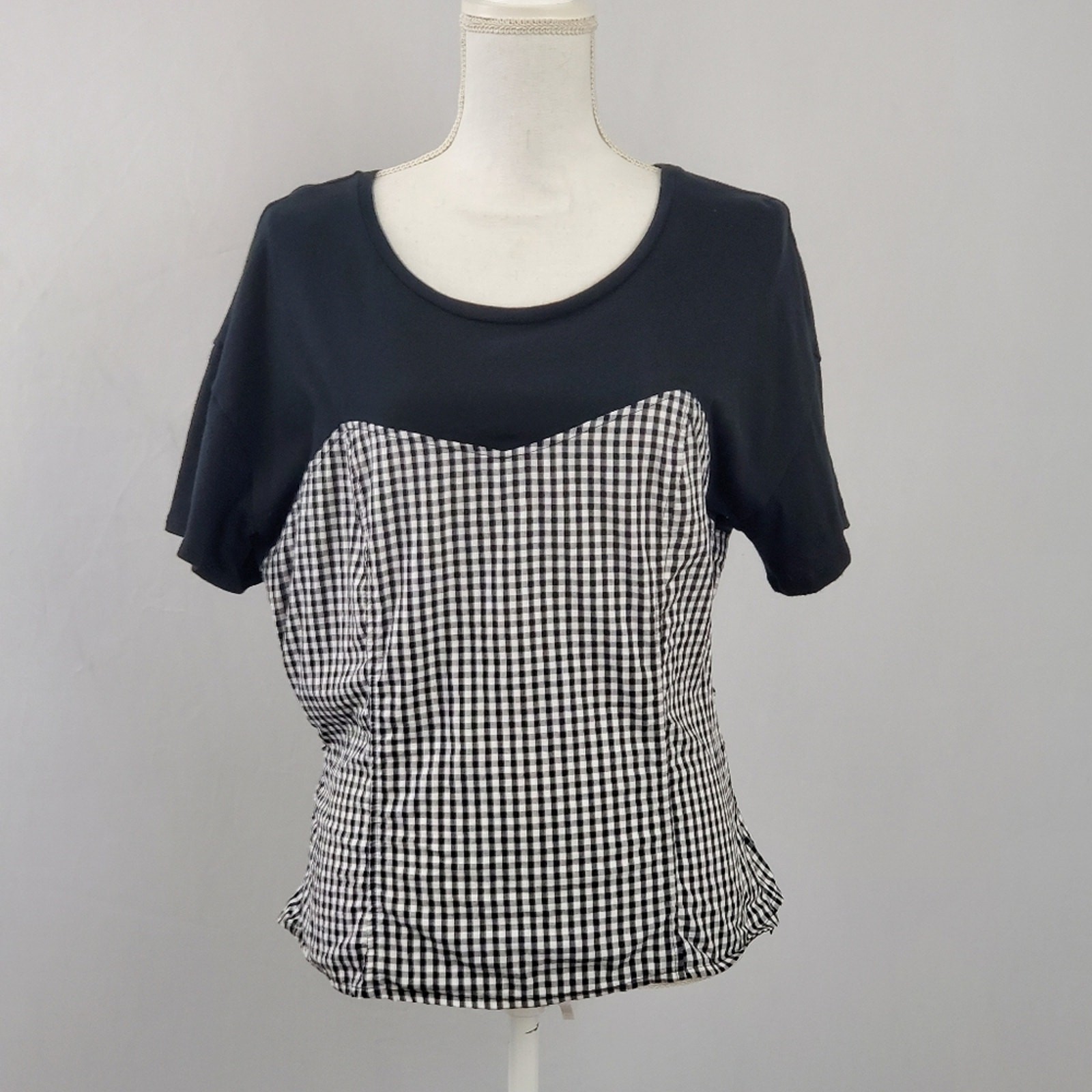 Express Black White Gingham Tie Front Blouse Large Convertible Side Zip