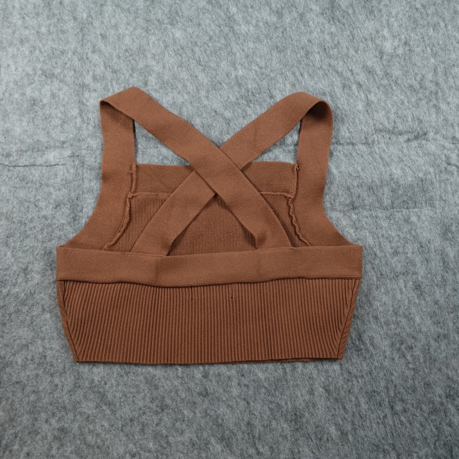 House of Harlow 1960 Top Women Small Brown Ribbed Knit Cropped Crossback Straps