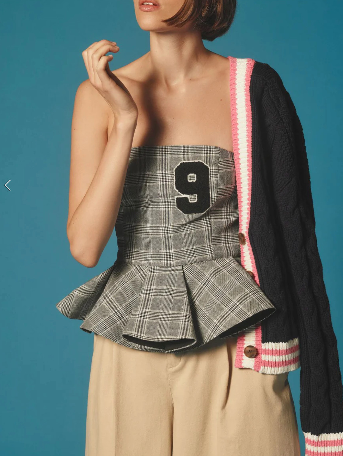 Mare Mare Anthropologie Plaid Strapless Peplum Top academia Varsity XL Preppy *