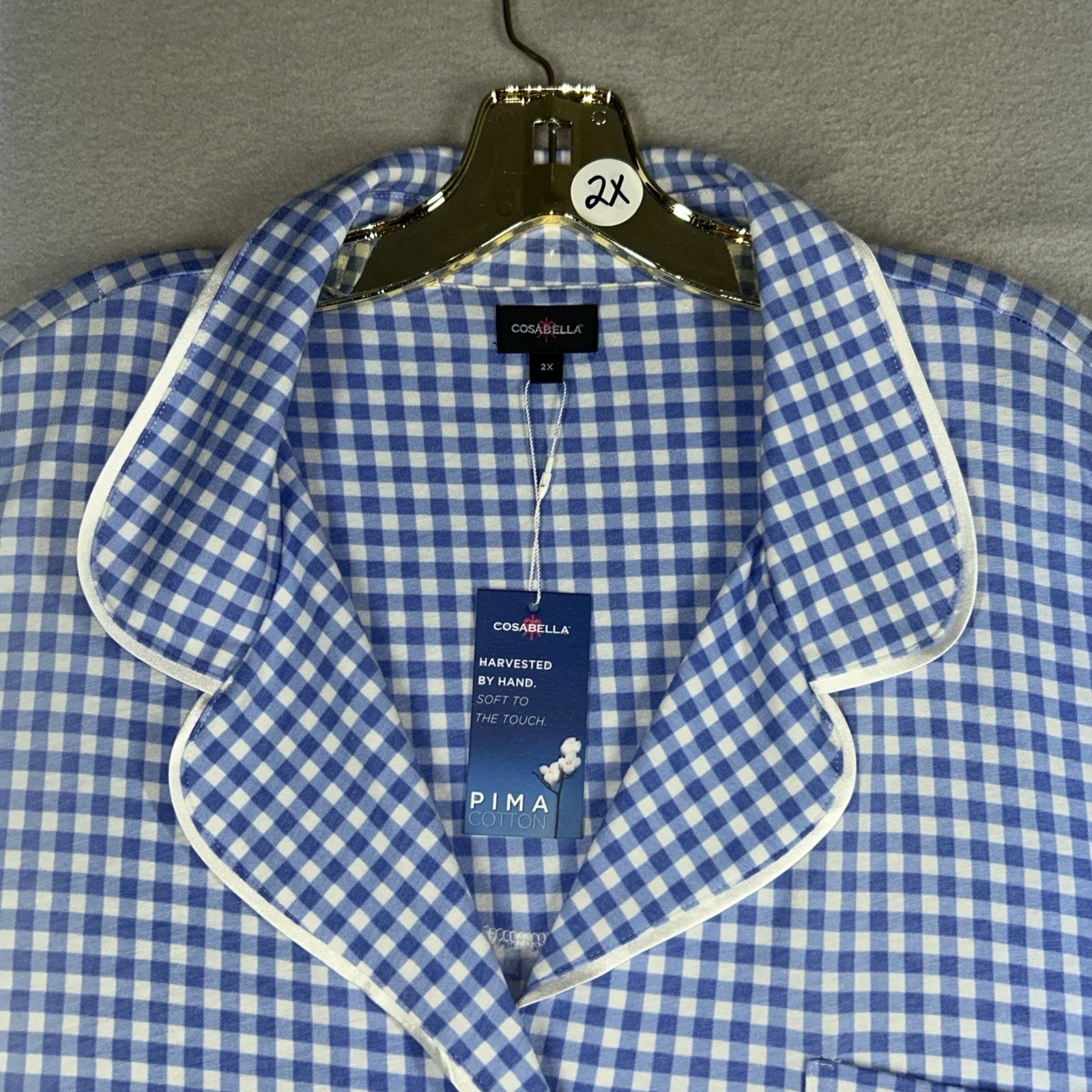 Cosabella Sleep Coverup Check Women’s 2XL Button Up 40” Long Blue White