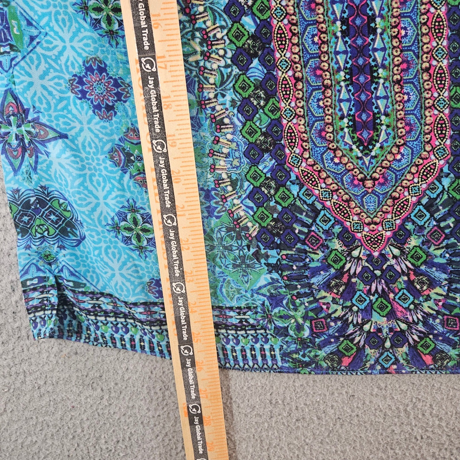 Belle by Kim Gravel Womens XXS Blue Mosaic Print Kimono Sleeve V-Neck Blouse