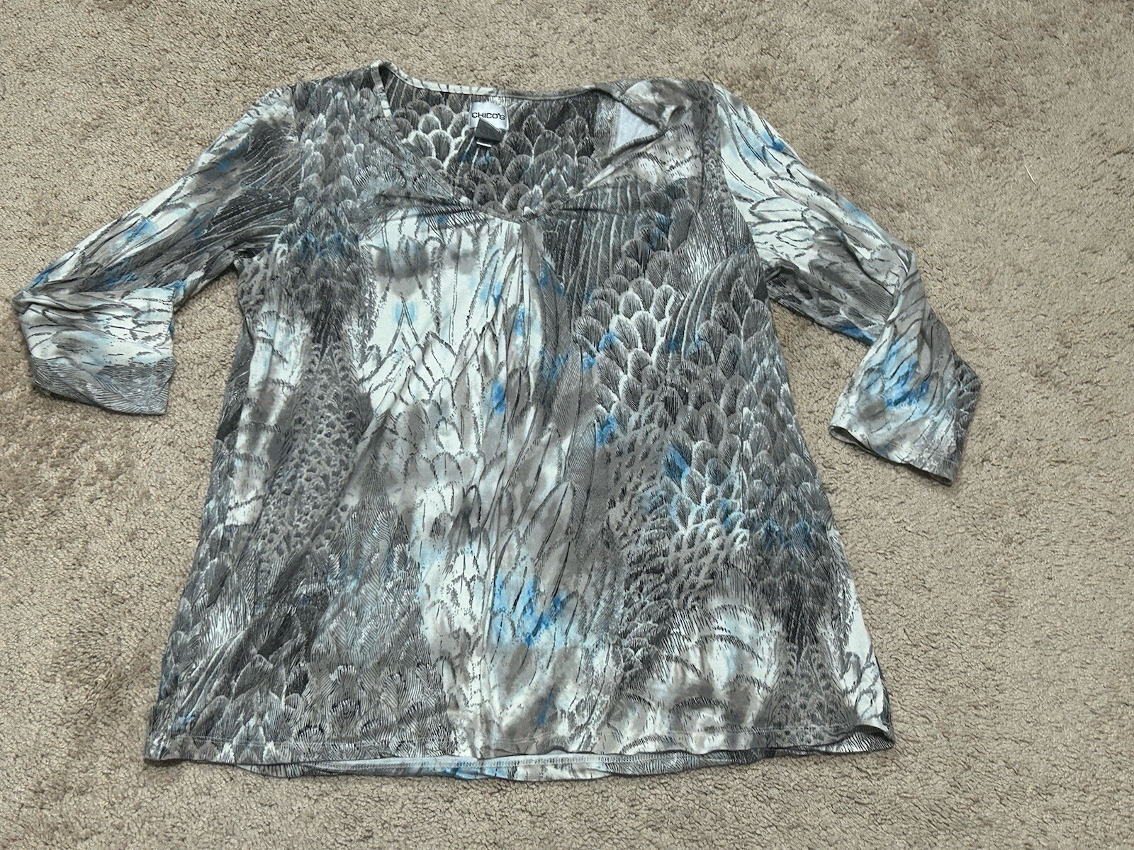 Chico’s Womens Shirt Size1 Multicolor Print Classic Casual Comfort