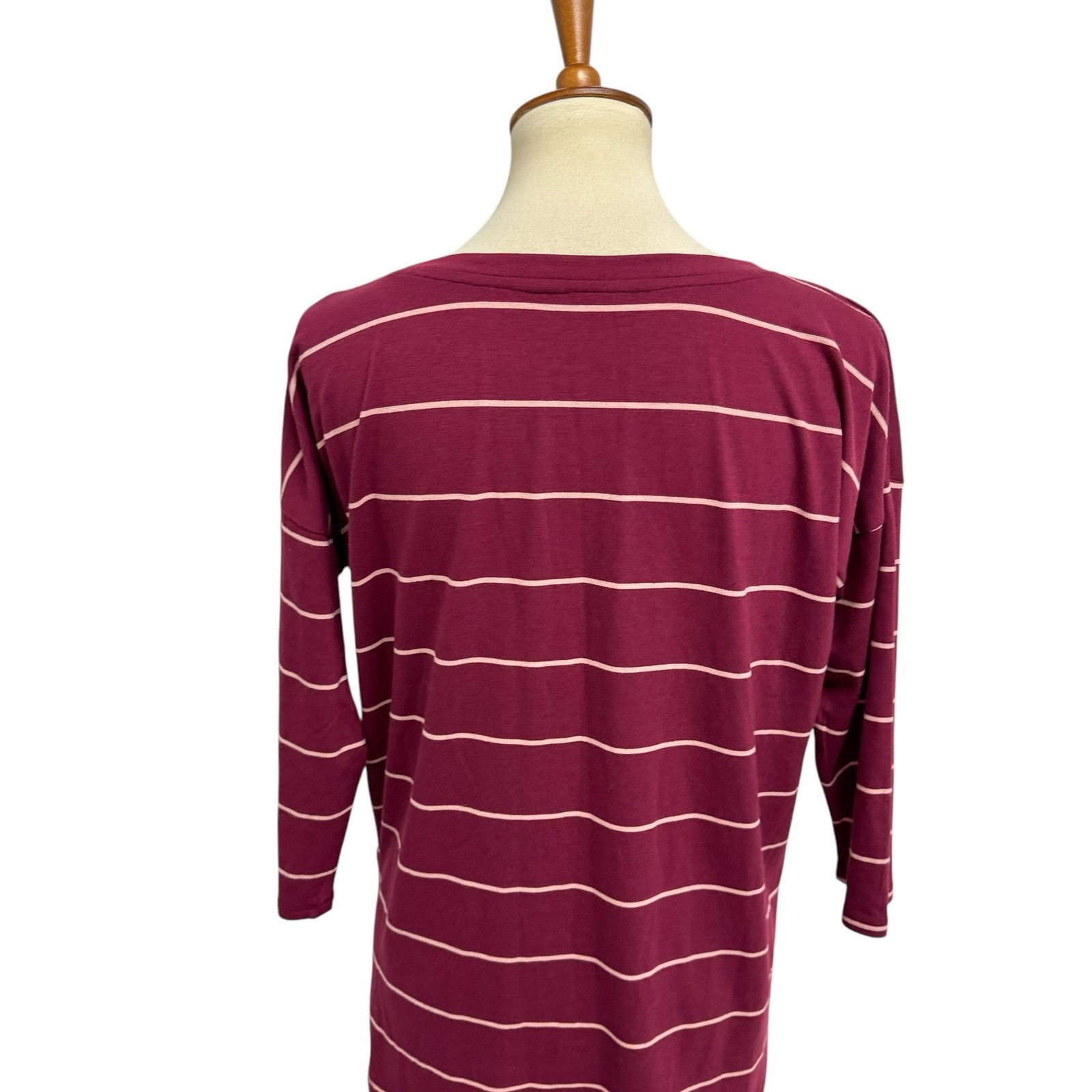 Just Be women’s basic top striped 3/4 sleeve tunic rhodo rose size M