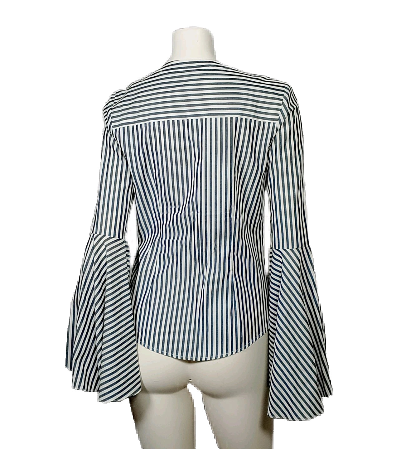 Milly Blouse Womens 2 Charcoal Gray White Striped Bell Sleeve Michelle Button
