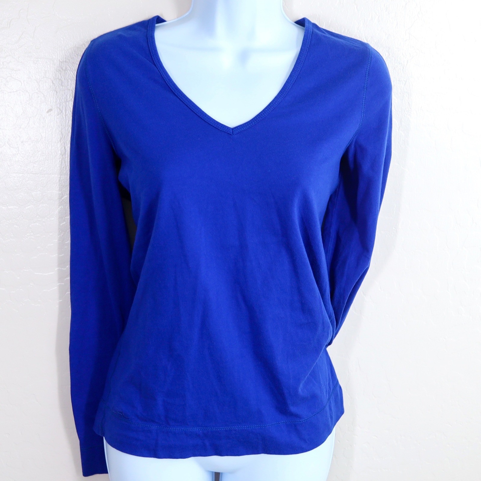 Lauren Jeans Co Ralph Lauren Womens V Neck Long Sleeve Top Royal Blue XS Cotton