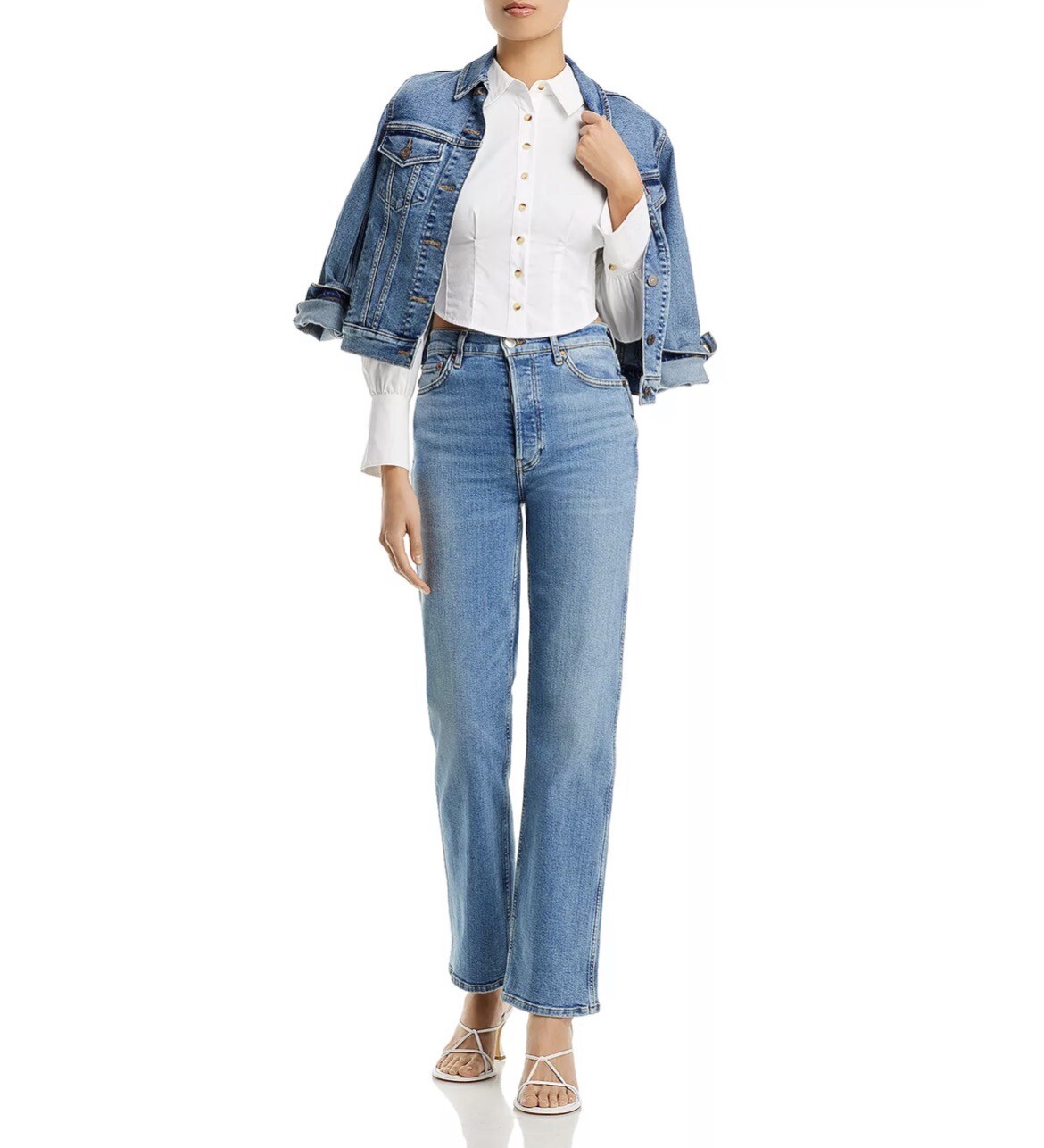 AQUA Smocked Cropped Button Down Shirt XS NWT