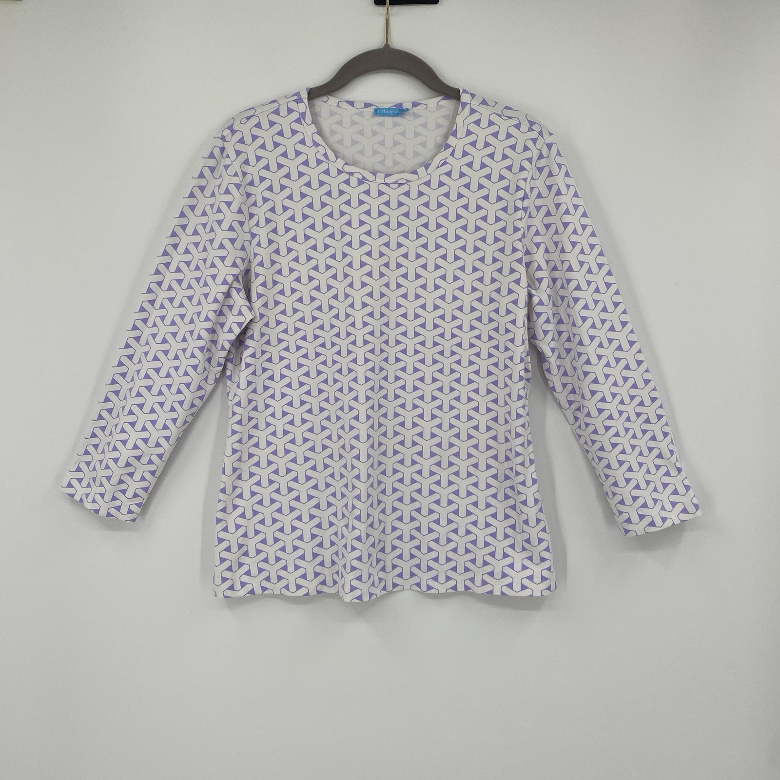 J. Mclaughlin Women’s Size L White Purple Geometric Print Top Catalina Cloth