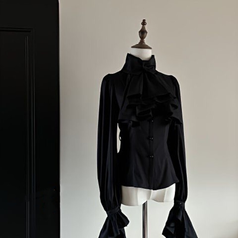 Victorian Ruffles Shirt Gothic Blouse Long Sleeves Classic Lolita Shirt Women