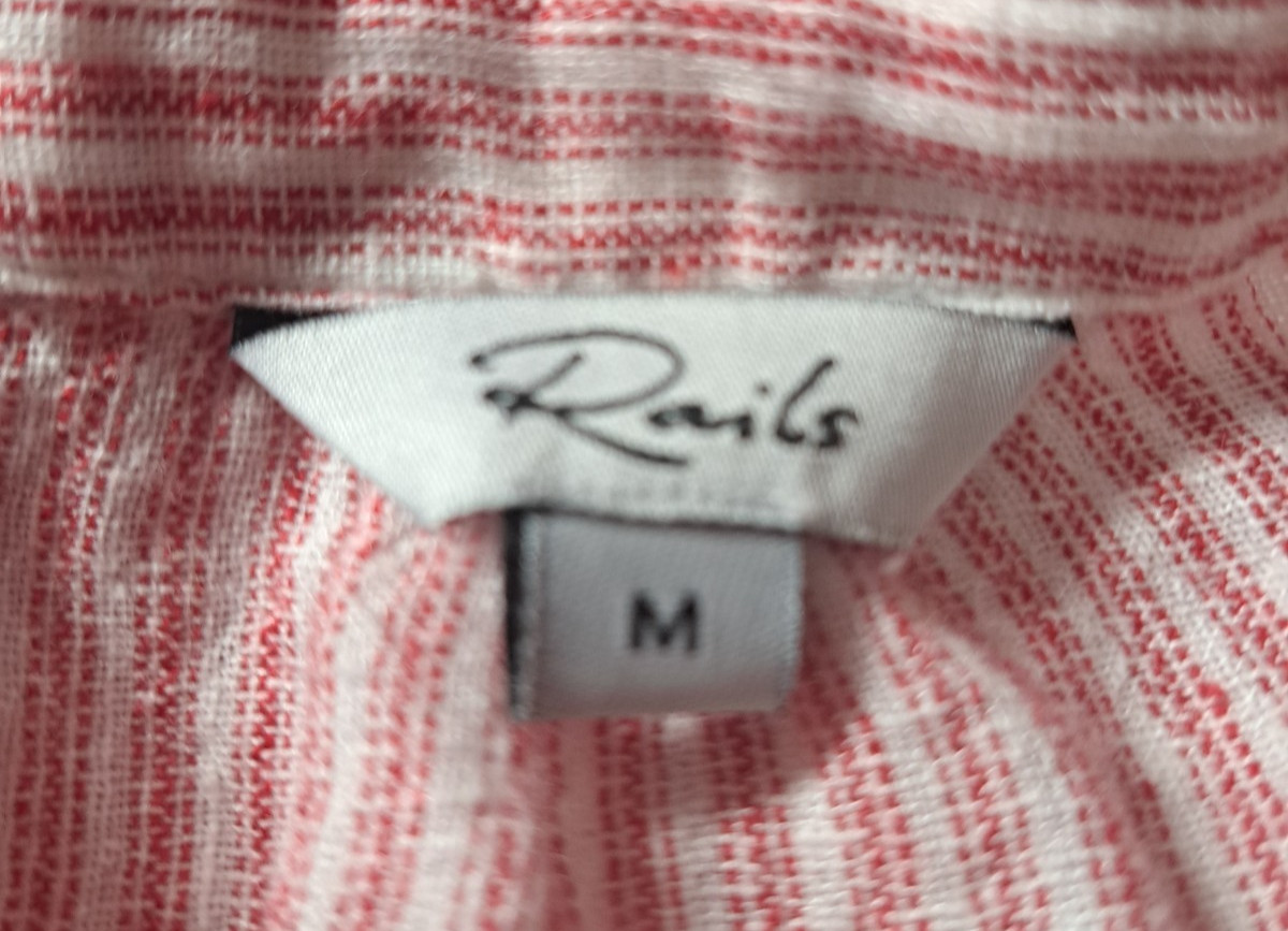 Rails Blouse Shirt! Medium Red White Striped Drawstring Linen Marti Scarlet